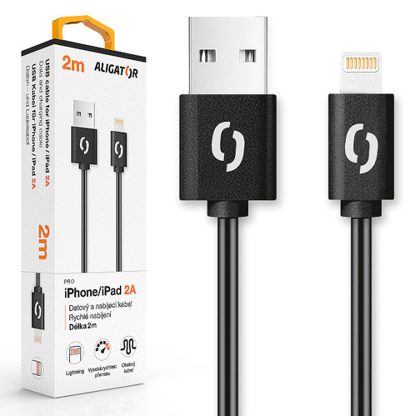 Datový kabel Aligator 2A iPhone lightning 2m, černý