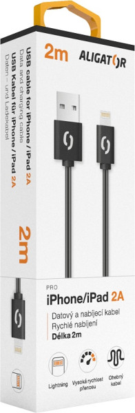 Datový kabel Aligator 2A iPhone lightning 2m, černý
