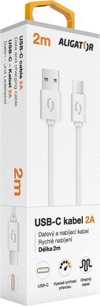 Datový kabel ALIGATOR 2A USB-C 2m, bílý