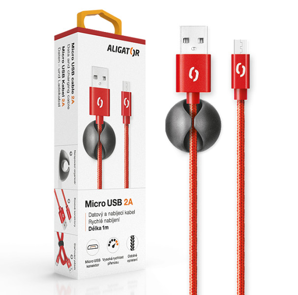 Datový kabel Aligator Premium 2A, micro USB červený