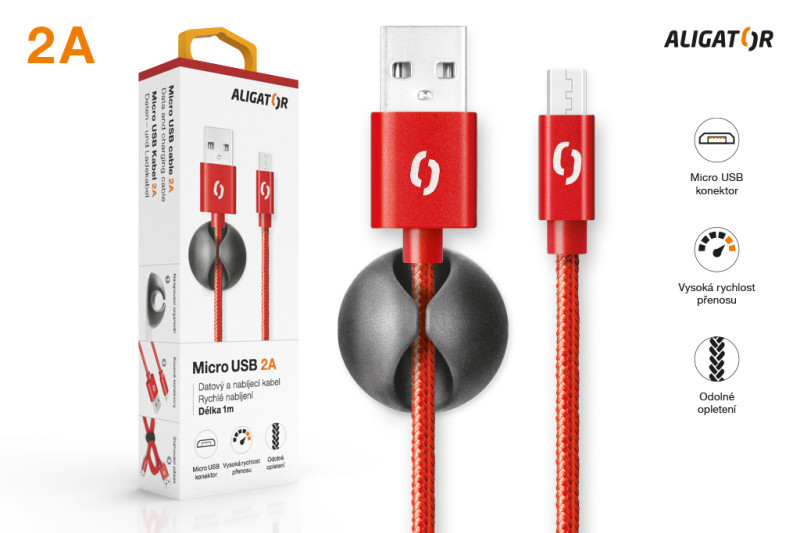 Datový kabel Aligator Premium 2A, micro USB červený