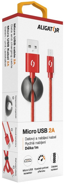 Datový kabel Aligator Premium 2A, micro USB červený
