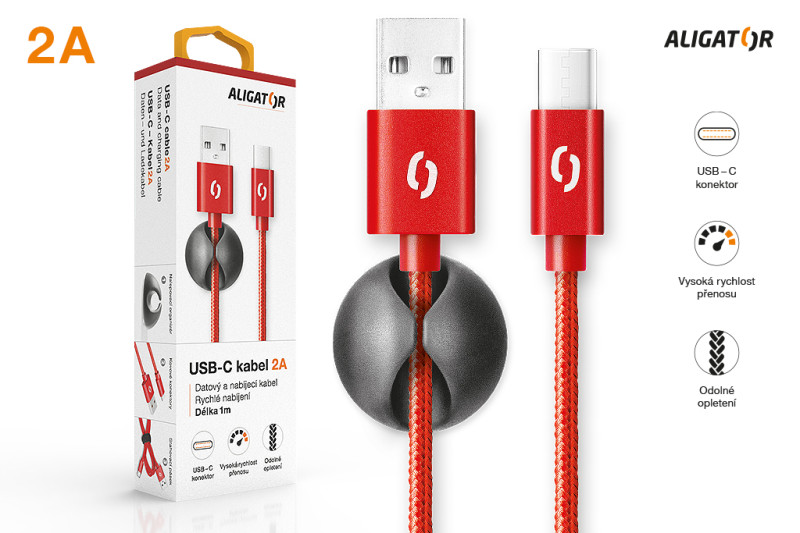Datový kabel ALIGATOR PREMIUM 2A, USB-C červený