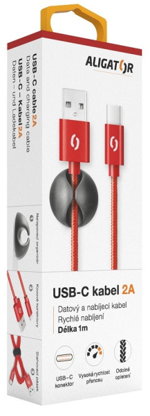Datový kabel ALIGATOR PREMIUM 2A, USB-C červený