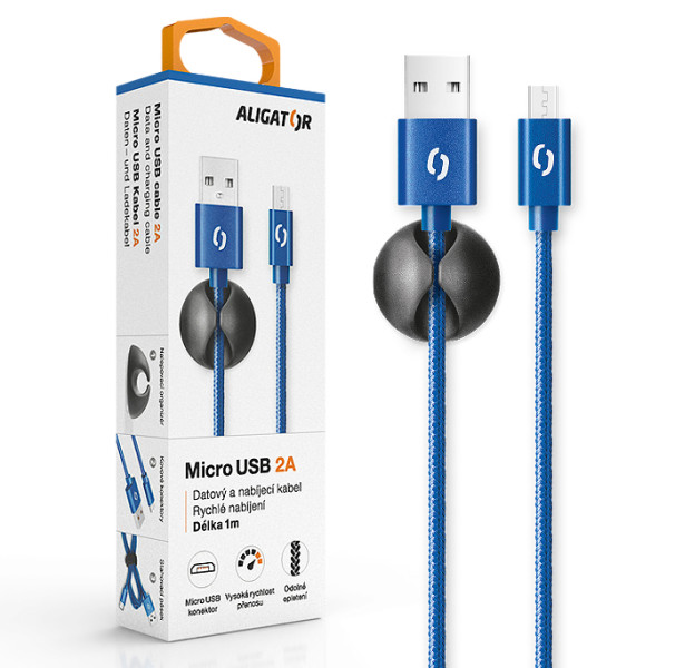 Datový kabel Aligator Premium 2A, micro USB modrý