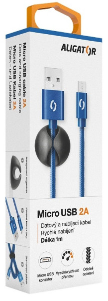 Datový kabel Aligator Premium 2A, micro USB modrý