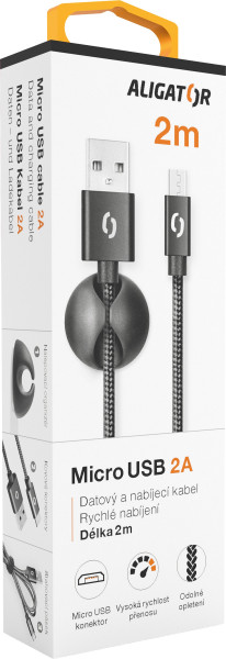 Datový kabel Aligator Premium 2A, micro USB 2m černý