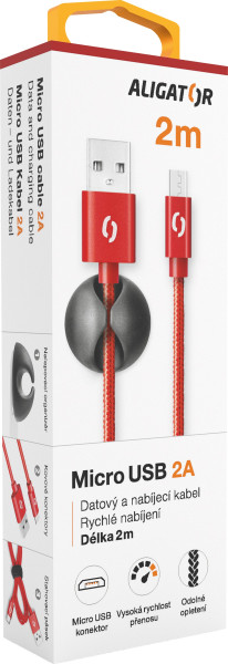 Datový kabel Aligator Premium 2A, micro USB 2m červený