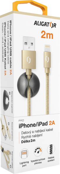 Datový kabel Aligator Premium 2A, lightning 2m zlatý