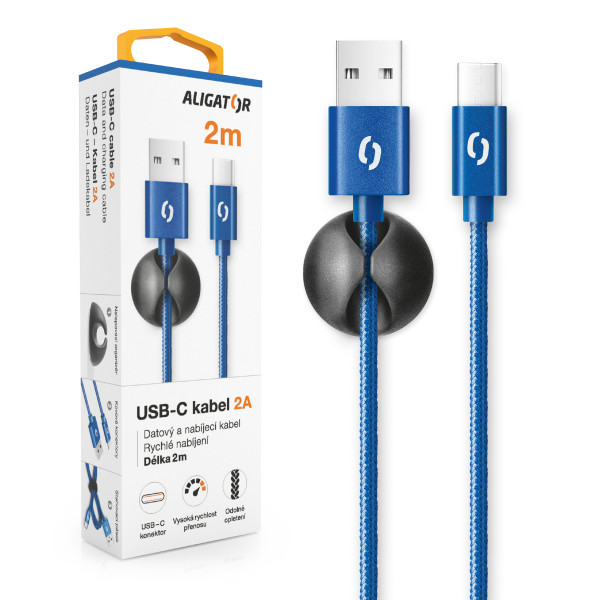 Datový kabel ALIGATOR PREMIUM 2A, USB-C 2m modrý