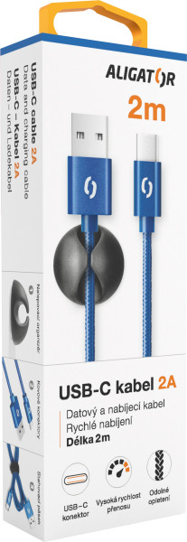 Datový kabel ALIGATOR PREMIUM 2A, USB-C 2m modrý