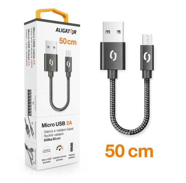 Datový kabel 2A, Micro USB 50cm - Aligator PREMIUM, černý