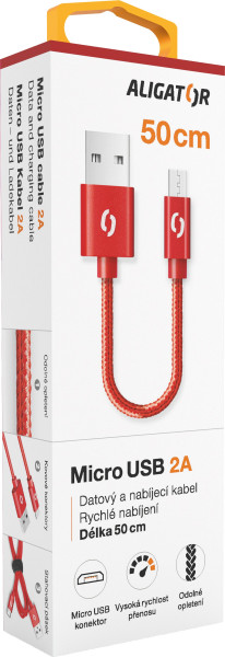 Datový kabel Aligator Premium 2A, micro USB 50cm červený