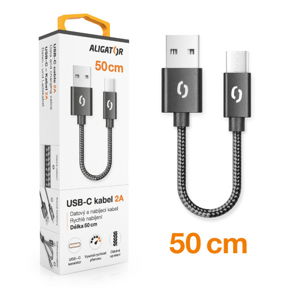 Datový kabel 2A, USB-C 50cm - Aligator PREMIUM, černý