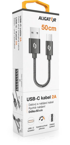 Datový kabel 2A, USB-C 50cm - Aligator PREMIUM, černý