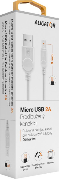 Datový kabel Aligator pro outdoorové telefony, microUSB 2A, bílý, krabička