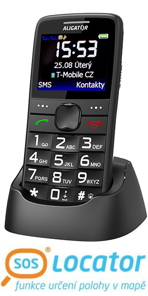 ALIGATOR A675 Senior černý + nabíjecí stojánek