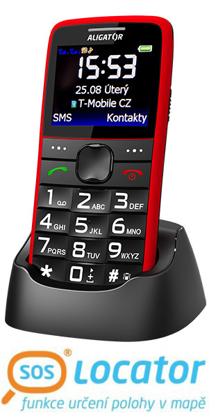 Telefon pro seniory Aligator A675 Senior, červený, s nabíjecím stojánkem