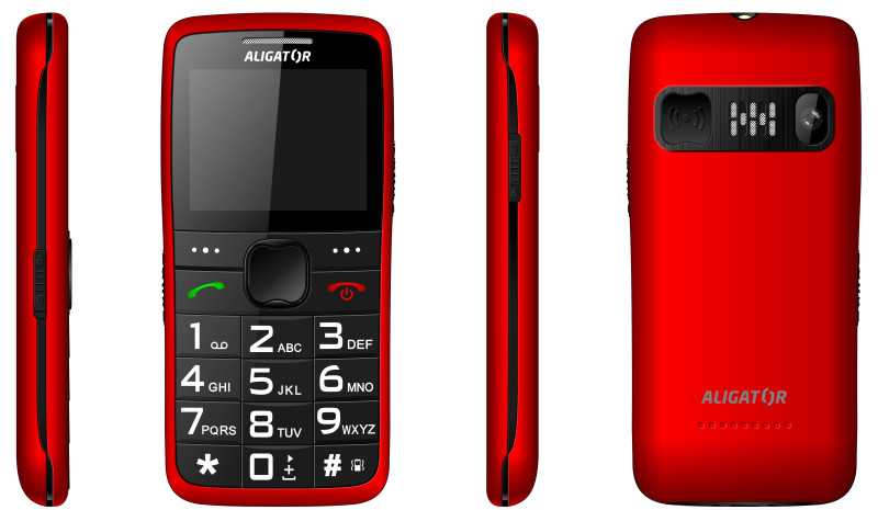 Telefon pro seniory Aligator A675 Senior, červený, s nabíjecím stojánkem