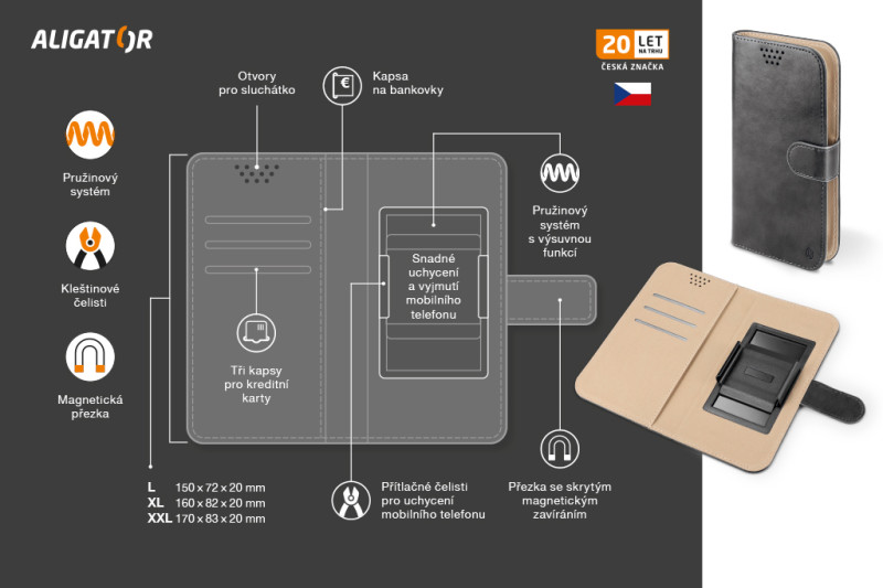 Pouzdro ALIGATOR UNI-FIX, velikost L (150*72), černá