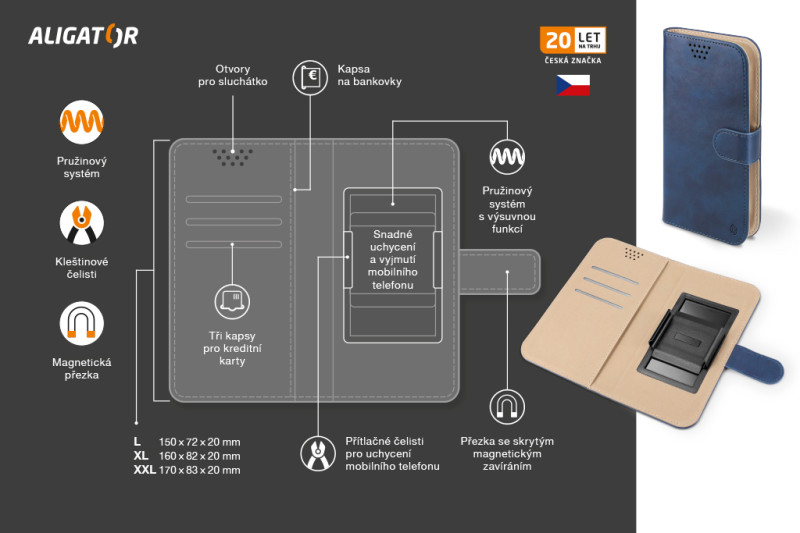 Pouzdro ALIGATOR UNI-FIX, velikost L (150*72), modrá