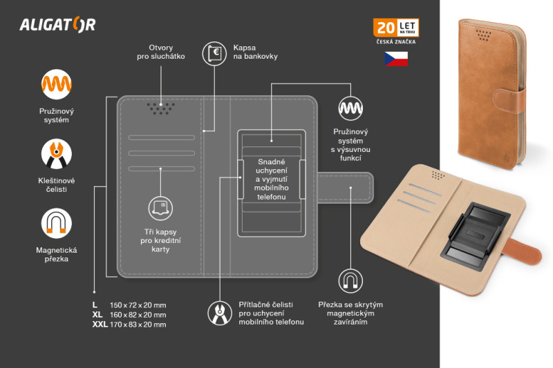 Pouzdro ALIGATOR UNI-FIX, velikost XXL (170*83), hnědá