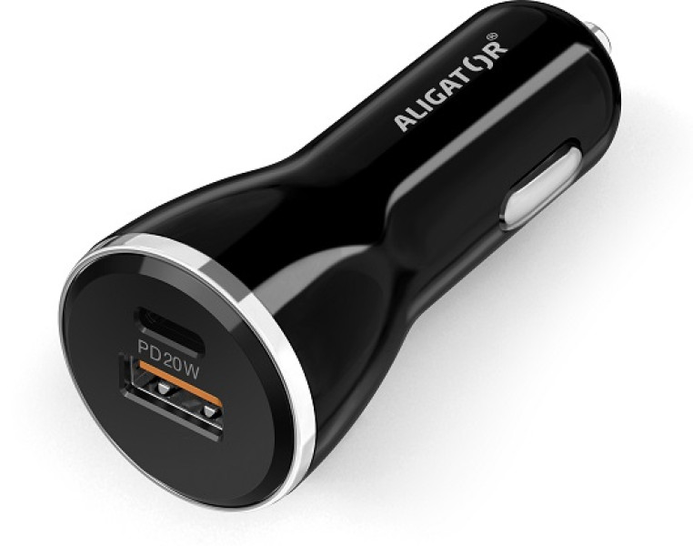 Chytrá nabíječka do auta ALIGATOR Power Delivery 20W, USB-C + USB-A, černá
