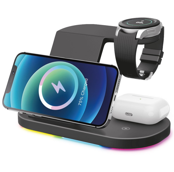 Nabíječka bezdrátová nabíjecí stanice Aligator Smart station s 3v1, nabíjení Samsung Watch 15W, černá