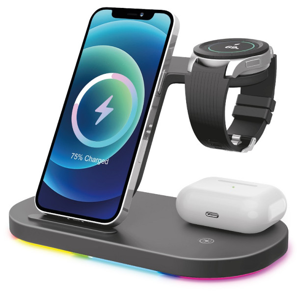Nabíječka bezdrátová nabíjecí stanice Aligator Smart station s 3v1, nabíjení Samsung Watch 15W, černá