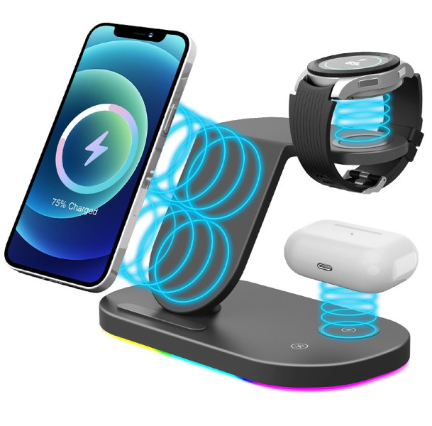 Nabíječka bezdrátová nabíjecí stanice Aligator Smart station s 3v1, nabíjení Samsung Watch 15W, černá