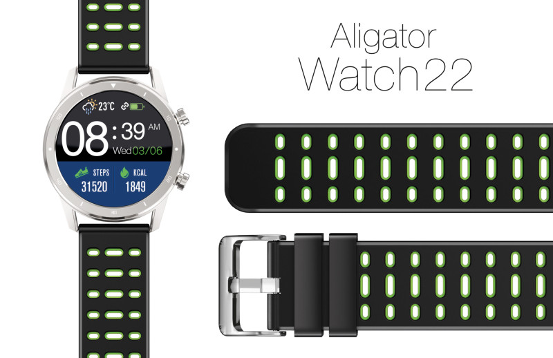 Řemínek silikonový duální Aligator 22mm, zelený