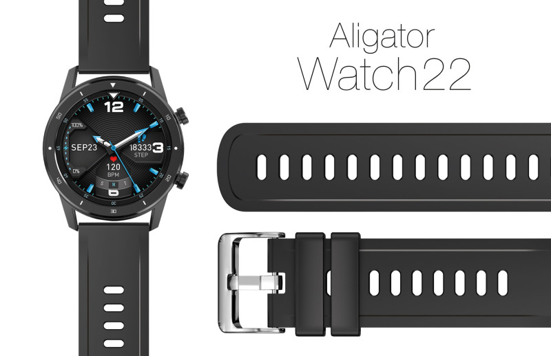 Řemínek silikonový ALIGATOR 22mm, černý
