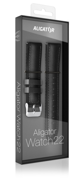 Řemínek ze syntetické kůže ALIGATOR 22mm, černý