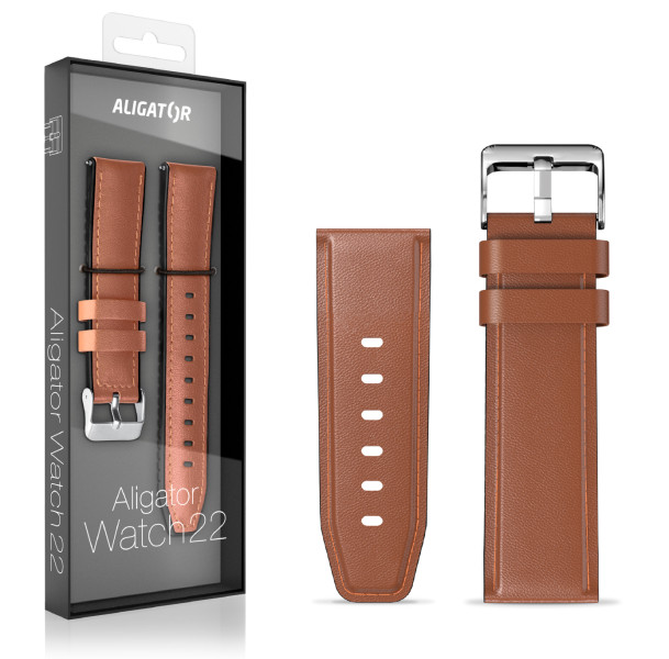 Řemínek ze syntetické kůže ALIGATOR 22mm, hnědý