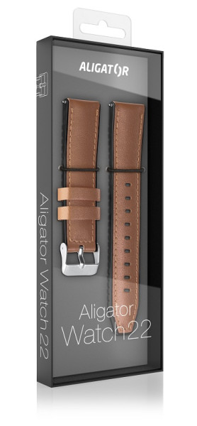Řemínek ze syntetické kůže ALIGATOR 22mm, hnědý