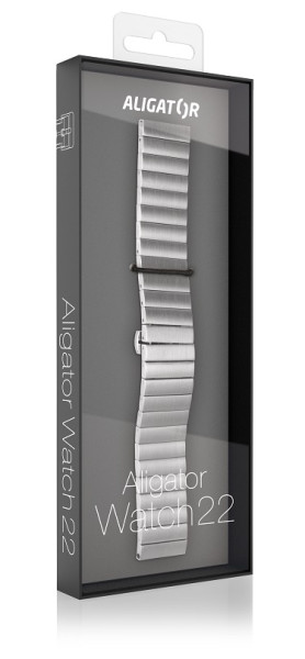 Řemínek kovový ALIGATOR 22mm, stříbrný