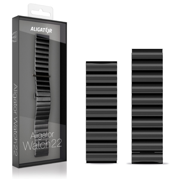 Řemínek kovový ALIGATOR 22mm, černý