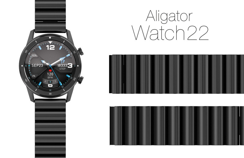 Řemínek kovový Aligator 22mm, černý