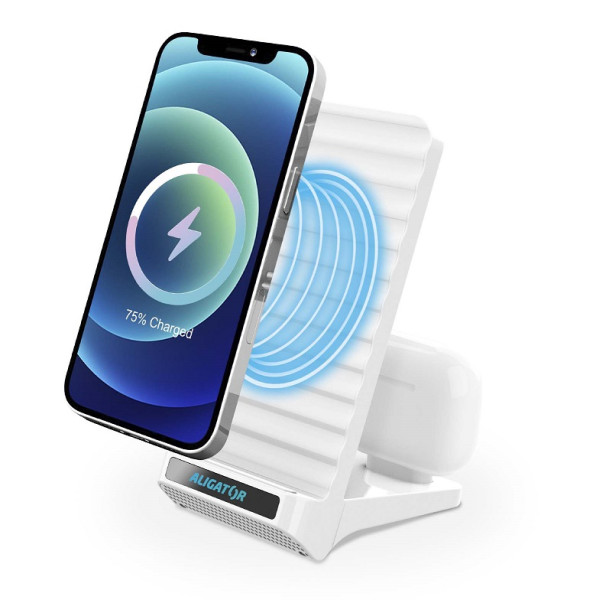 Bezdrátový QI stojánek s USB-C konektorem, 15W, bílý