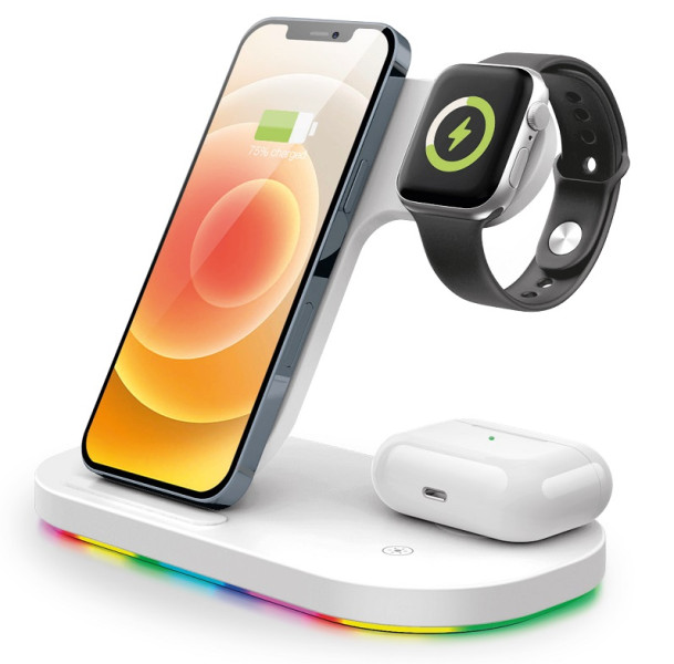 Nabíječka bezdrátová QI dok.stanice 3v1 Apple Watch,15W,bílá