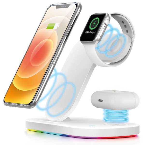 Nabíječka bezdrátová QI dok.stanice 3v1 Apple Watch,15W,bílá