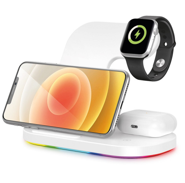 Nabíječka bezdrátová QI dok.stanice 3v1 Apple Watch,15W,bílá