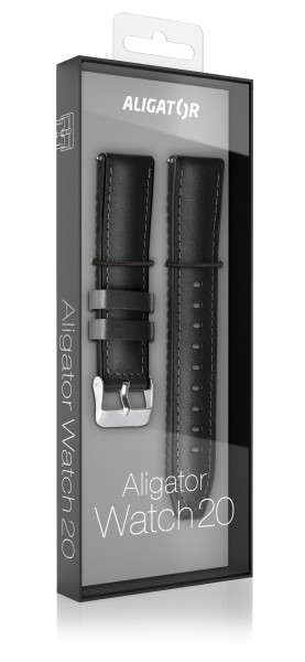 Řemínek ze syntetické kůže Aligator 20mm, černý