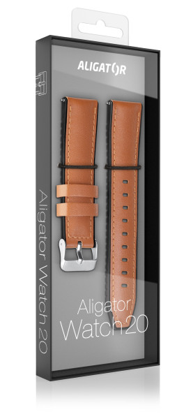 Řemínek ze syntetické kůže ALIGATOR 20mm, hnědý