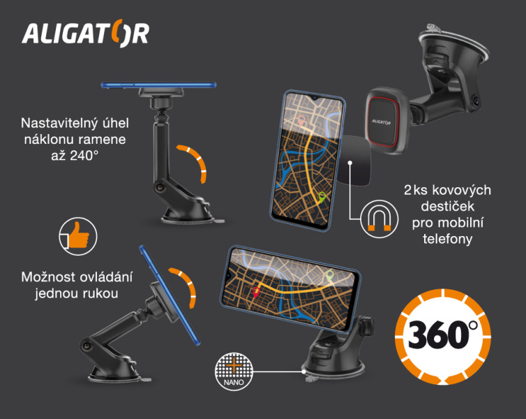 Magnetický držák do auta HA17 Aligator Carbon Max, univerzální