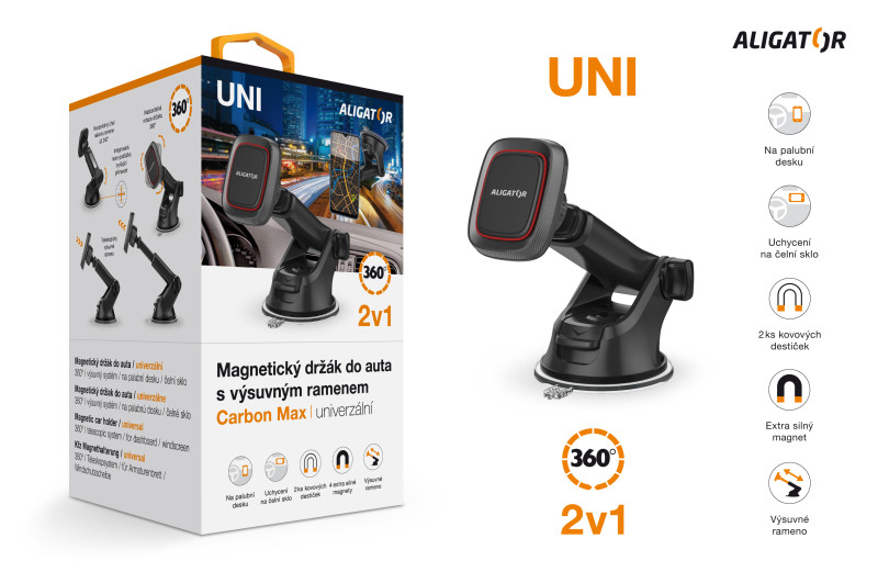 Magnetický držák do auta HA17 Aligator Carbon Max, univerzální