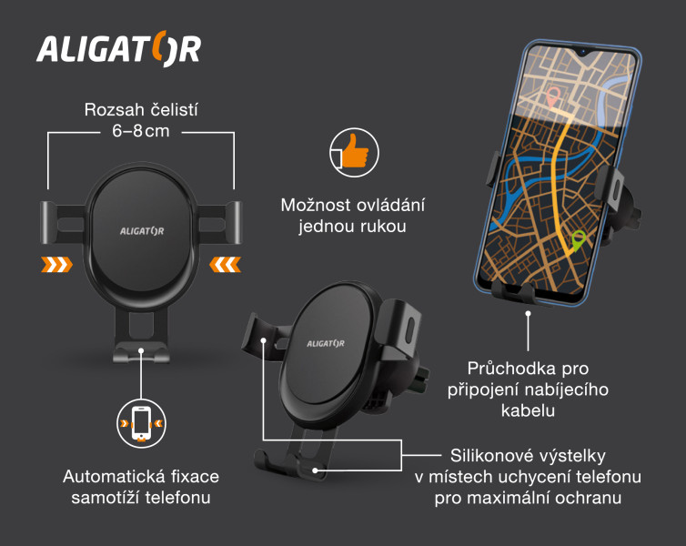 Držák do auta s automatickou fixací HA18 Aligator catch do ventilační mřížky, univerzální
