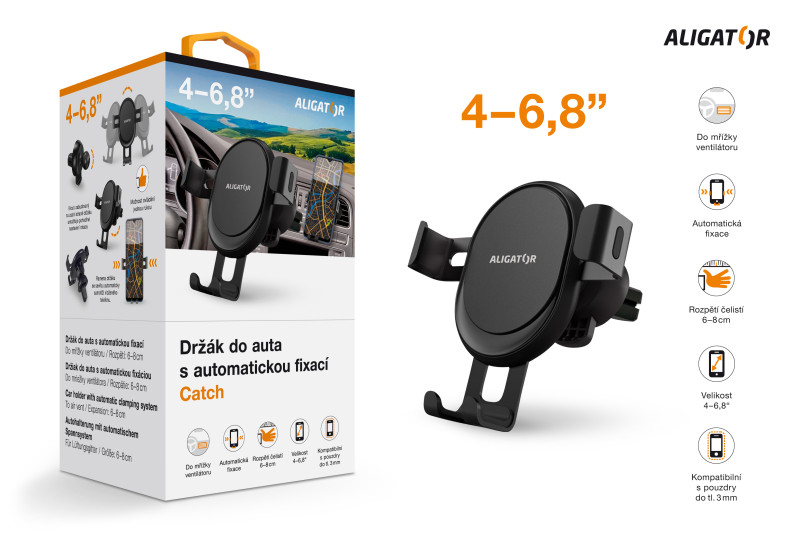 Držák do auta s automatickou fixací HA18 Aligator catch do ventilační mřížky, univerzální