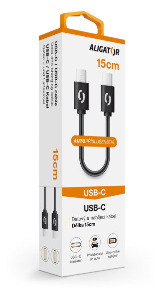 Datový kabel ALIGATOR POWER USB-C/USB-C 15cm, černý