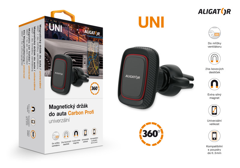 Magnetický držák do auta HA16 Aligator Carbon profi, univerzální